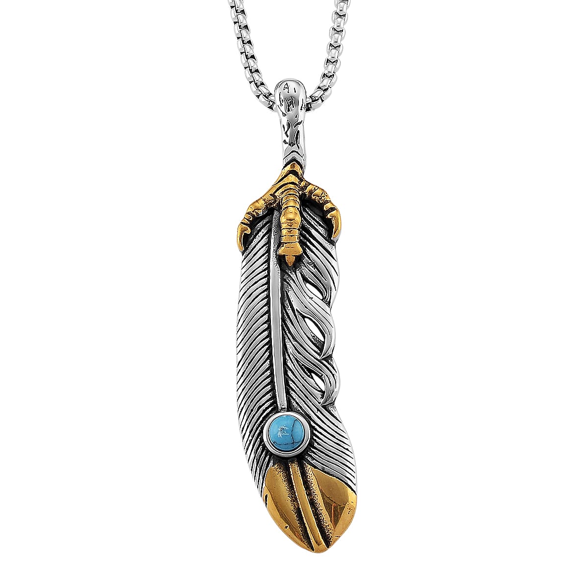 shop lc Blue Howlite 0.30 ctw Feather Necklace in ION Plated YG and Stainless Steel 23.5 Inches
