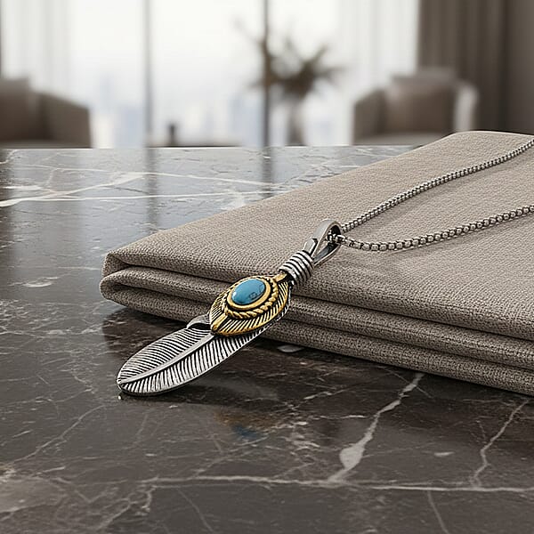 Shop Lc Blue Howlite 0.30 Ctw Pendant Necklace In ION Plated YG And Stainless Steel 24 Inches