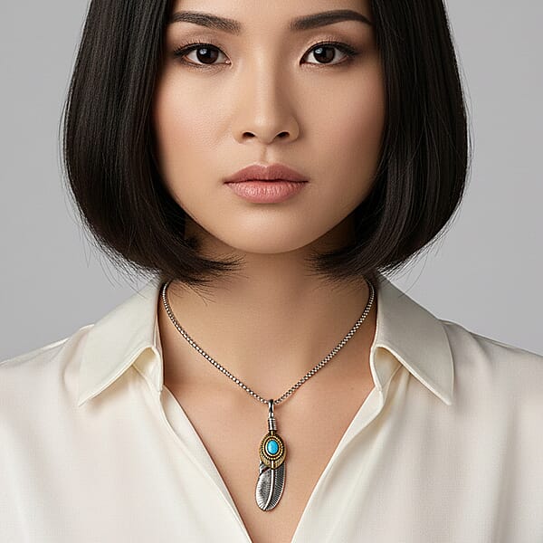 Shop Lc Blue Howlite 0.30 Ctw Pendant Necklace In ION Plated YG And Stainless Steel 24 Inches