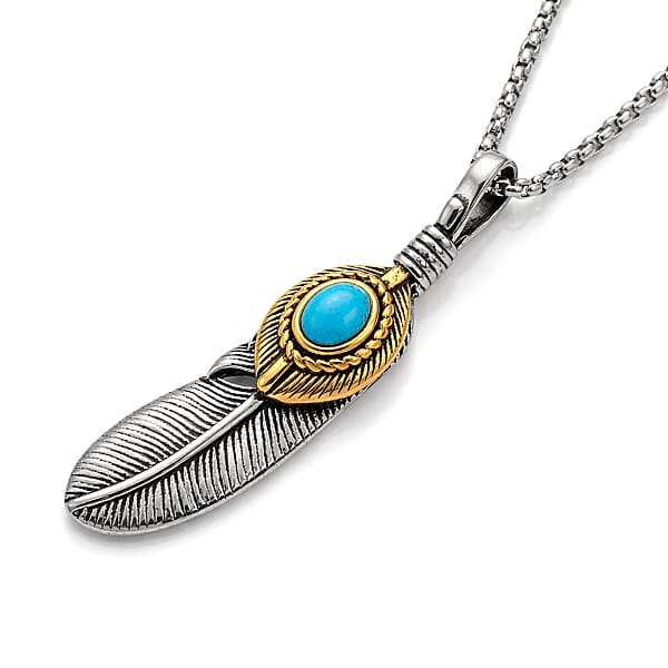Shop Lc Blue Howlite 0.30 Ctw Pendant Necklace In ION Plated YG And Stainless Steel 24 Inches