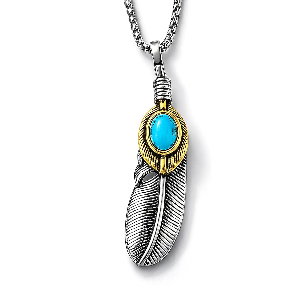 shop lc Blue Howlite 0.30 ctw Pendant Necklace in ION Plated YG and Stainless Steel 24 Inches