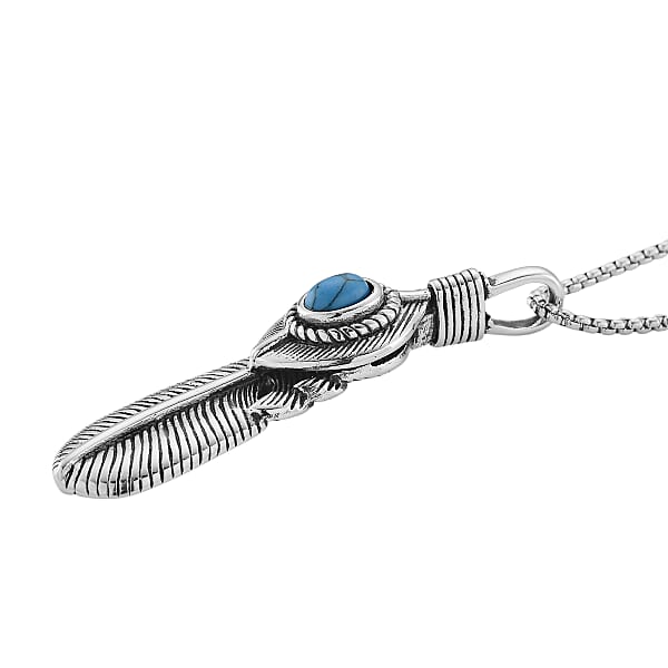 Shop Lc Blue Howlite 0.50 Ctw Feather Necklace In Stainless Steel 23.5 Inches