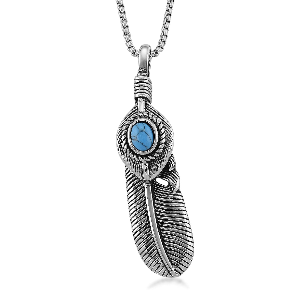 shop lc Blue Howlite 0.50 ctw Feather Necklace in Stainless Steel 23.5 Inches