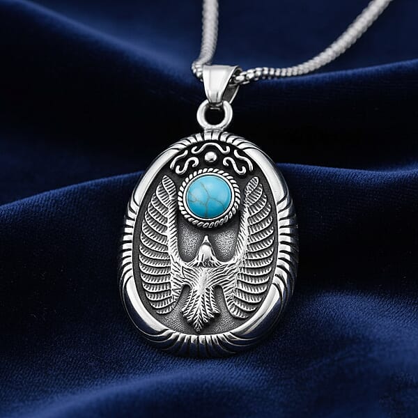 Shop Lc Blue Howlite 0.50 Ctw Winged Scarab Necklace In Stainless Steel 23.5 Inches