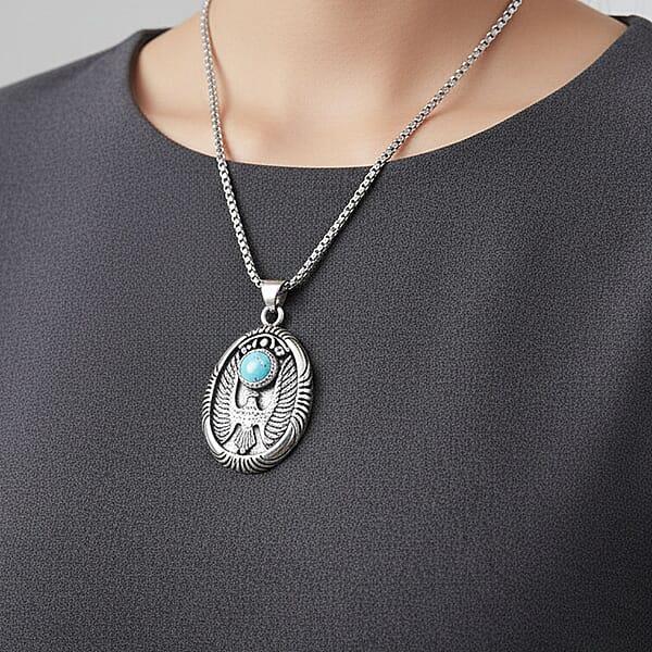 Shop Lc Blue Howlite 0.50 Ctw Winged Scarab Necklace In Stainless Steel 23.5 Inches