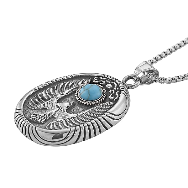Shop Lc Blue Howlite 0.50 Ctw Winged Scarab Necklace In Stainless Steel 23.5 Inches