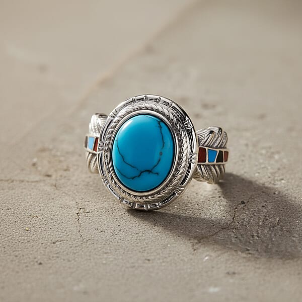 Shop Lc Blue Howlite 1.50 Ctw And Enameled Feather Ring In Stainless Steel
