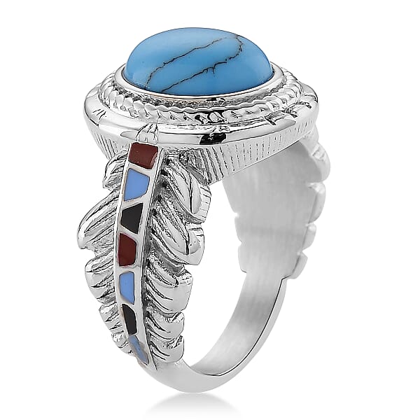Shop Lc Blue Howlite 1.50 Ctw And Enameled Feather Ring In Stainless Steel
