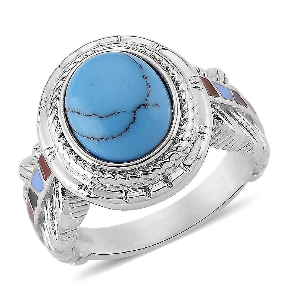 shop lc Blue Howlite 1.50 ctw and Enameled Feather Ring in Stainless Steel