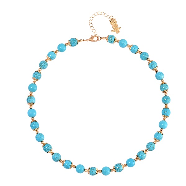 Shop Lc Blue Howlite 230.00 Ctw Beaded Necklace With Owl Charm In Goldtone 18 Inches