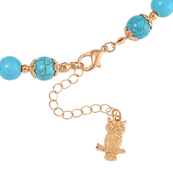 Shop Lc Blue Howlite 230.00 Ctw Beaded Necklace With Owl Charm In Goldtone 18 Inches