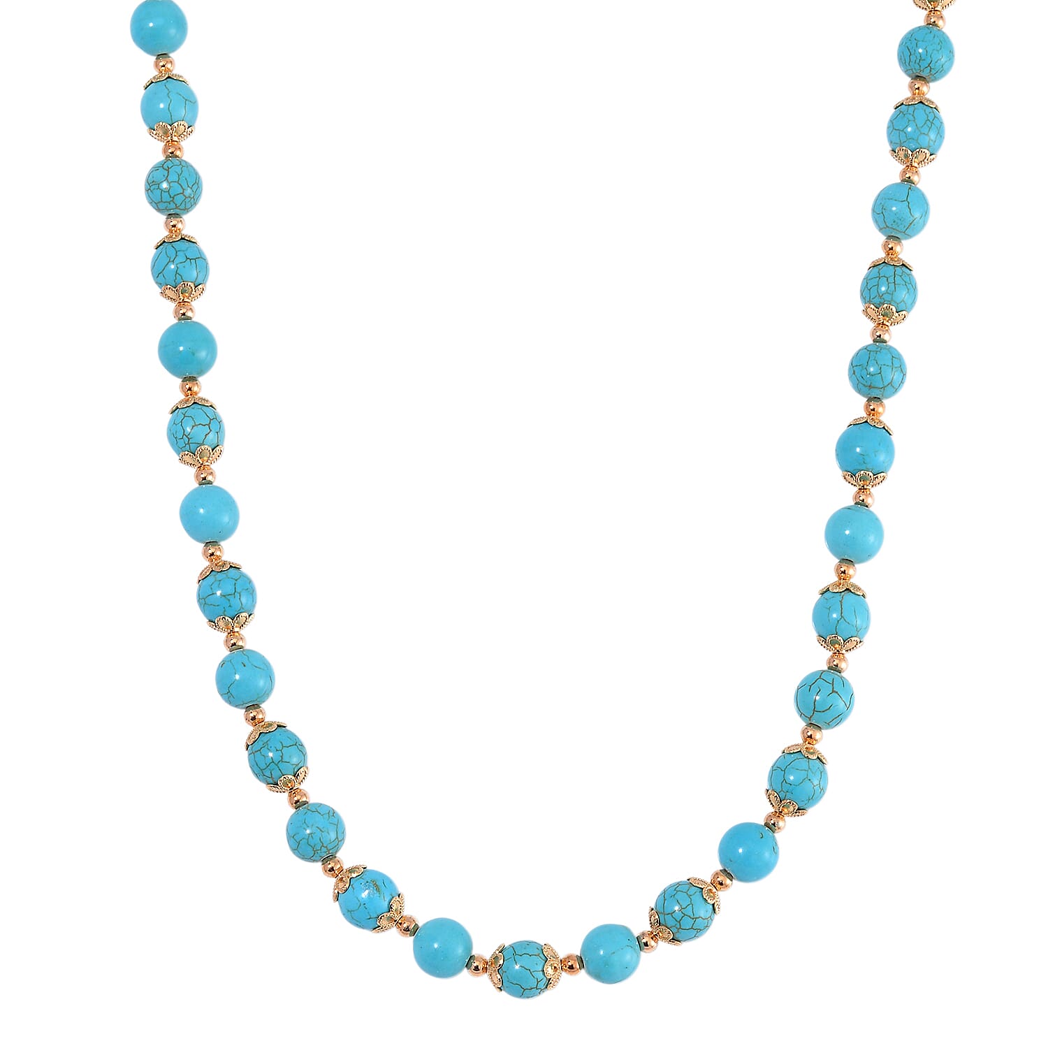 shop lc Blue Howlite 230.00 ctw Beaded Necklace with Owl Charm in Goldtone 18 Inches