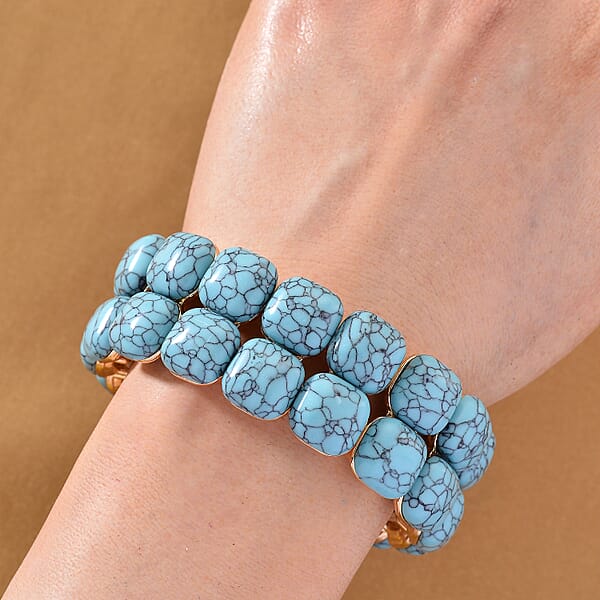 Shop Lc Blue Howlite 34.00 Ctw Stretch 2 Row Bangle Bracelet In Goldtone (6.50-7.0In)