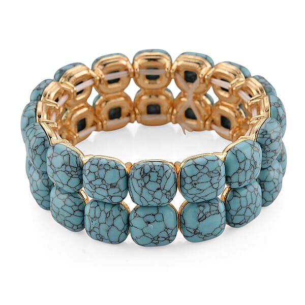 Shop Lc Blue Howlite 34.00 Ctw Stretch 2 Row Bangle Bracelet In Goldtone (6.50-7.0In)