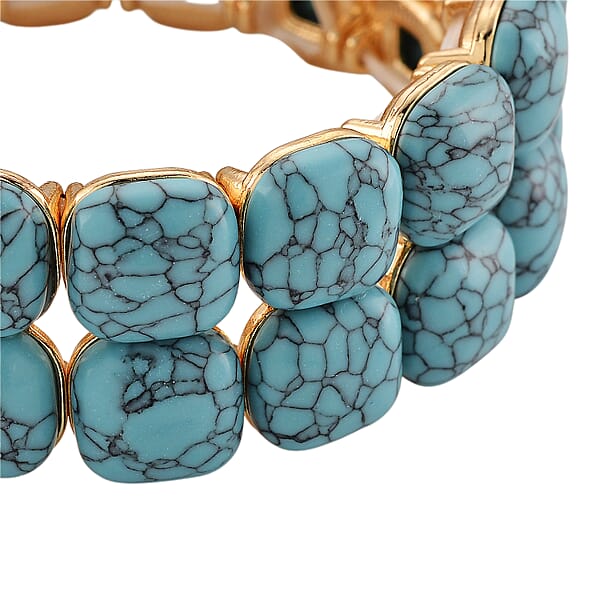 Shop Lc Blue Howlite 34.00 Ctw Stretch 2 Row Bangle Bracelet In Goldtone (6.50-7.0In)