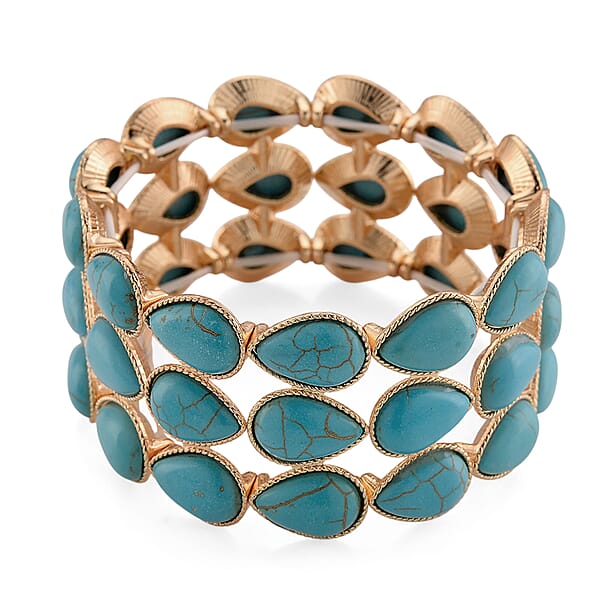 Shop Lc Blue Howlite 34.00 Ctw Stretch 3 Row Bangle Bracelet In Goldtone (6.50-7.0In)