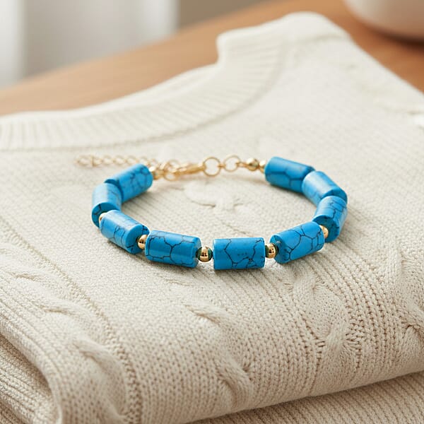 Shop Lc Blue Howlite Barrel Bracelet In Goldtone 93.65 Ctw (7-9 Inches)