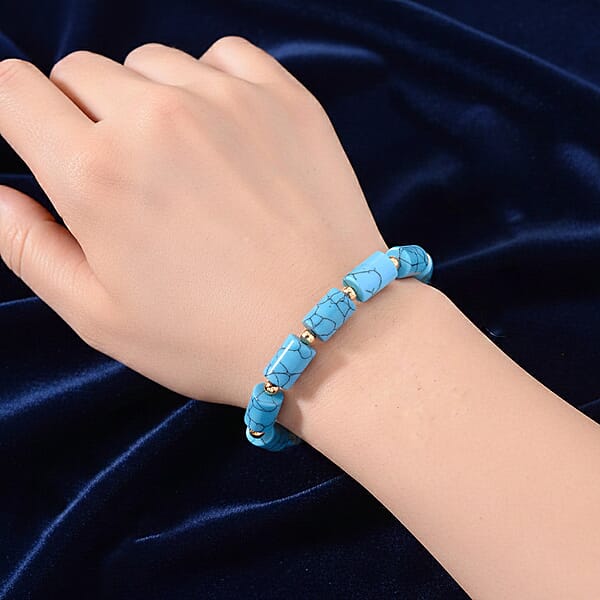 Shop Lc Blue Howlite Barrel Bracelet In Goldtone 93.65 Ctw (7-9 Inches)