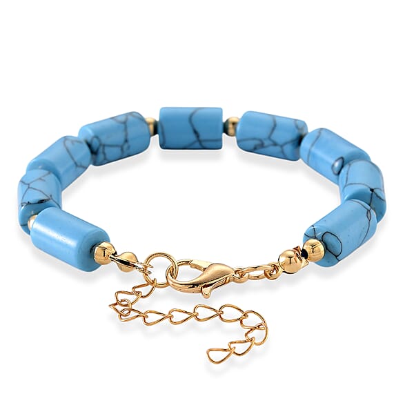 Shop Lc Blue Howlite Barrel Bracelet In Goldtone 93.65 Ctw (7-9 Inches)
