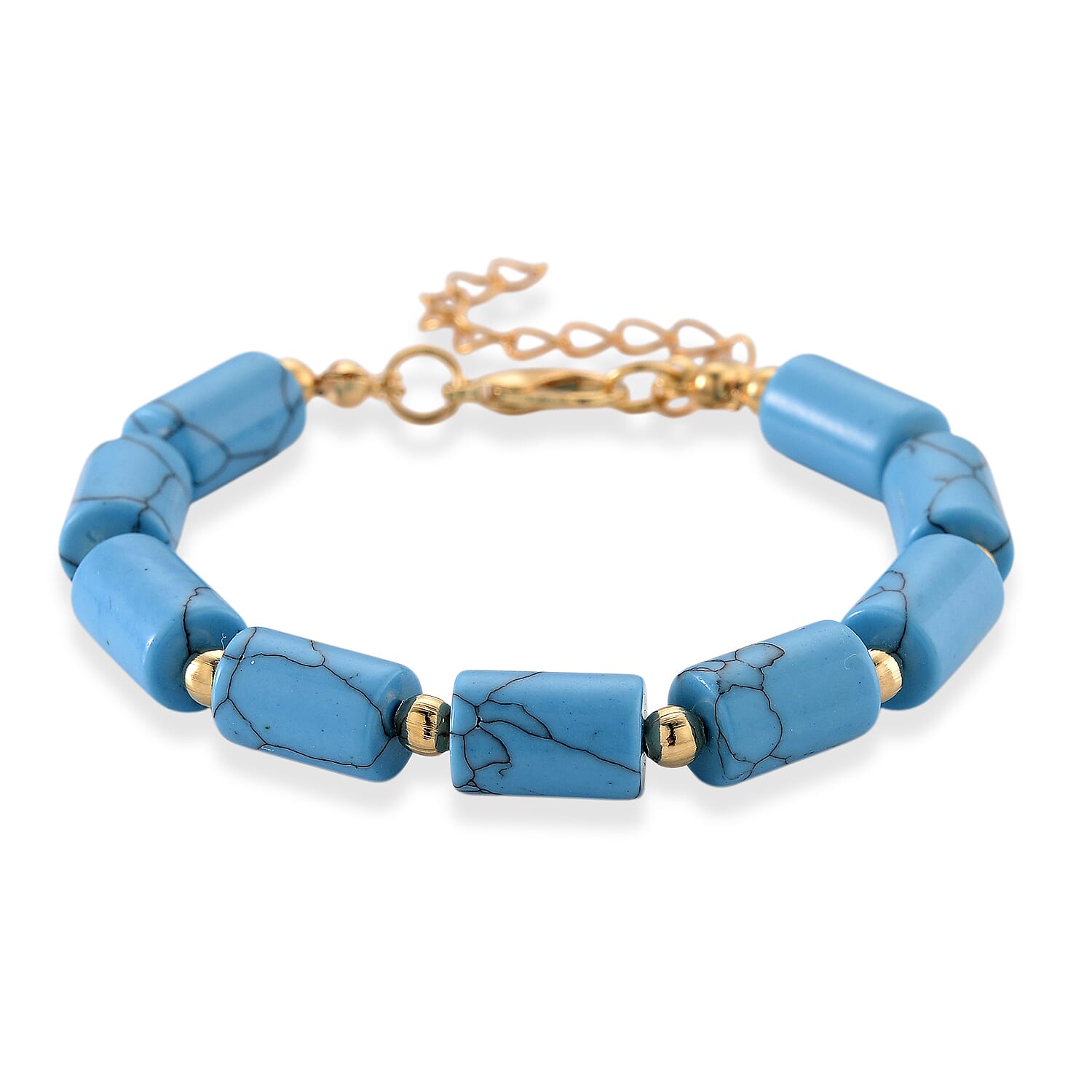 shop lc Blue Howlite Barrel Bracelet in Goldtone 93.65 ctw (7-9 Inches)