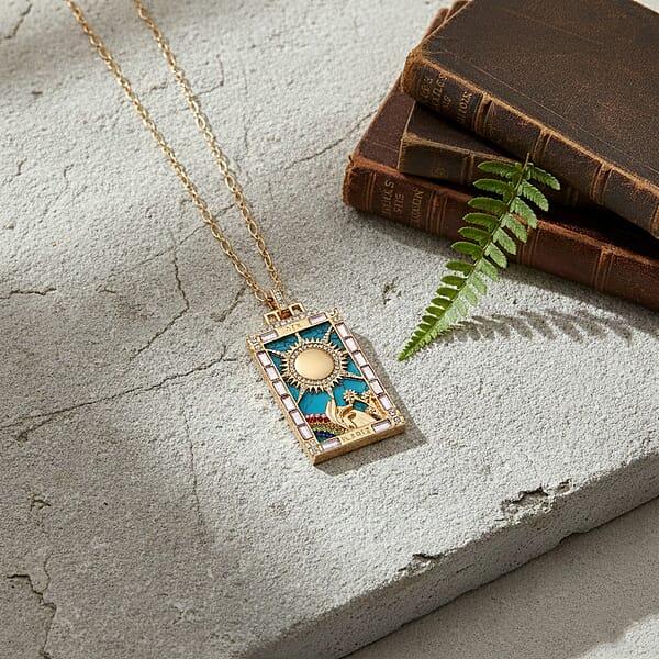 Shop Lc Blue Howlite Multi Color Austrian Crystal Sun Of Destiny Tarot Necklace In Goldtone 1.50 Ctw (24 Inches)