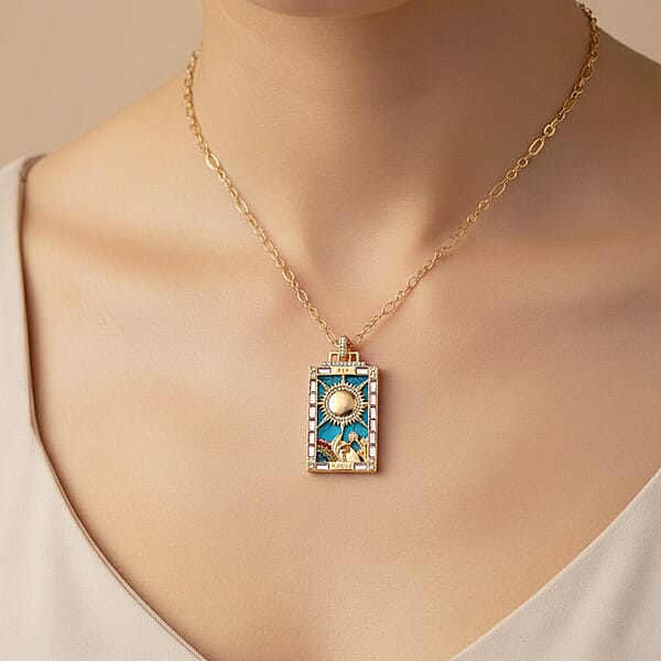 Shop Lc Blue Howlite Multi Color Austrian Crystal Sun Of Destiny Tarot Necklace In Goldtone 1.50 Ctw (24 Inches)