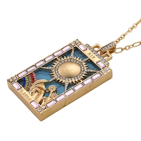 Shop Lc Blue Howlite Multi Color Austrian Crystal Sun Of Destiny Tarot Necklace In Goldtone 1.50 Ctw (24 Inches)