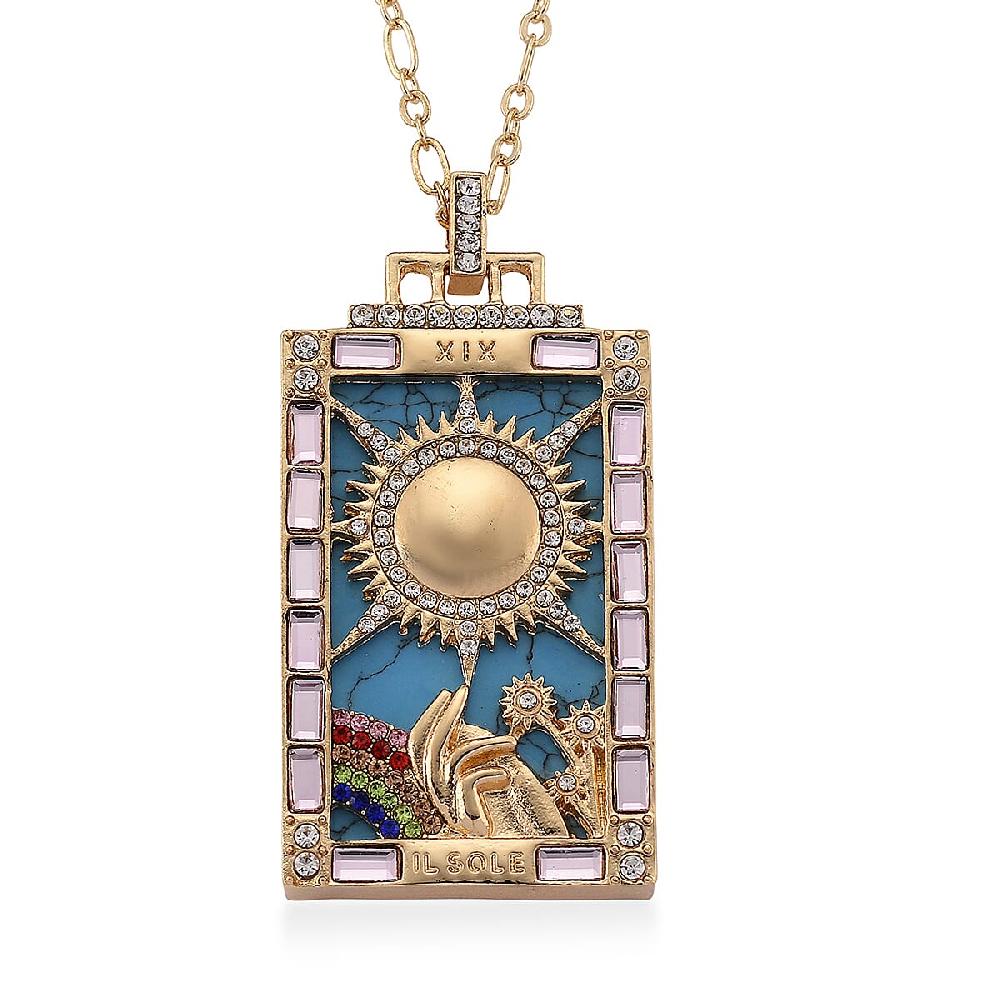 shop lc Blue Howlite Multi Color Austrian Crystal Sun of Destiny Tarot Necklace in Goldtone 1.50 ctw (24 Inches)