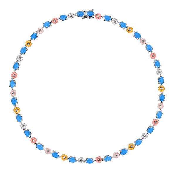 Shop Lc Blue Jade (D) 28.00 Ctw And Multi Color Mother Of Pearl Carved Floral Necklace In Rhodium Over Sterling Silver 18 Inches