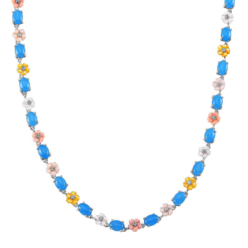 shop lc Blue Jade (D) 28.00 ctw and Multi Color Mother of Pearl Carved Floral Necklace in Rhodium Over Sterling Silver 18 Inches