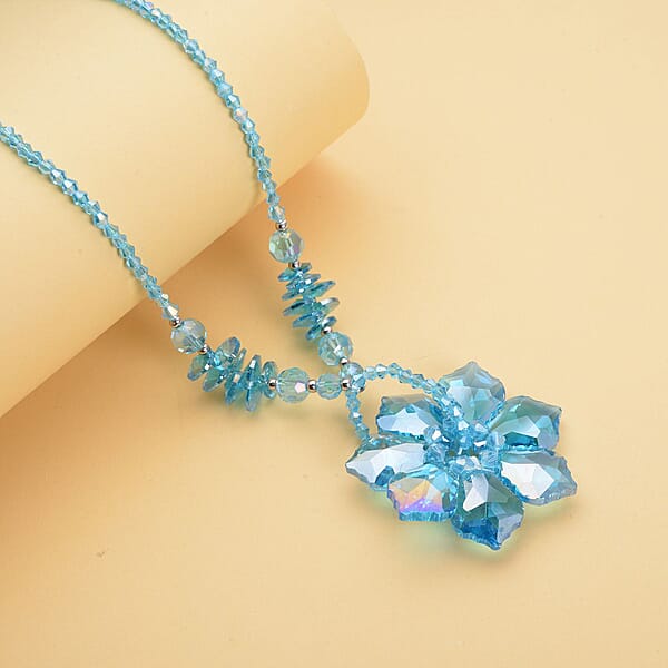 Shop Lc Blue Magic Color Glass Beaded Floral Necklace 20-22 Inches In Silvertone