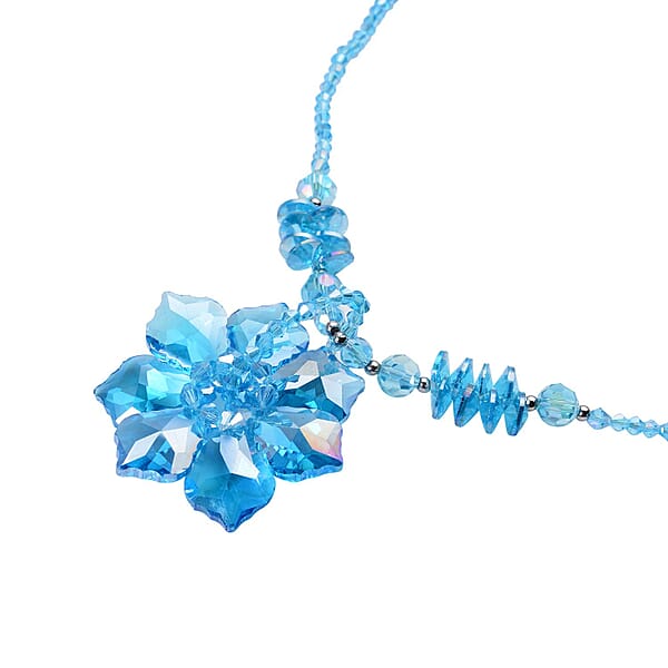 Shop Lc Blue Magic Color Glass Beaded Floral Necklace 20-22 Inches In Silvertone
