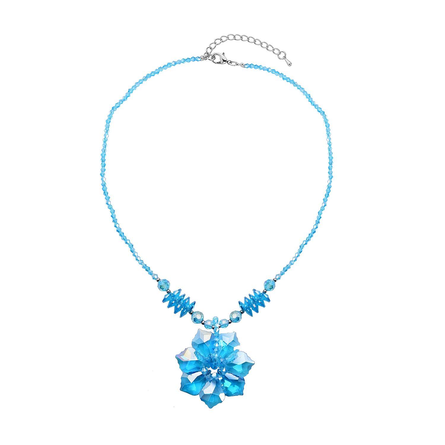 shop lc Blue Magic Color Glass Beaded Floral Necklace 20-22 Inches in Silvertone