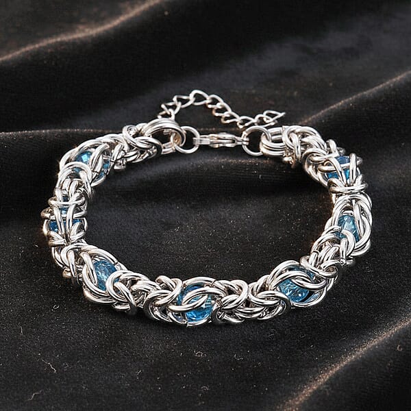 Shop Lc Blue Magic Color Glass Interlock Weave Chain Bracelet In Stainless Steel (8-10In)