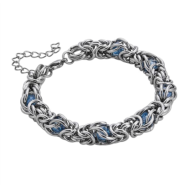 Shop Lc Blue Magic Color Glass Interlock Weave Chain Bracelet In Stainless Steel (8-10In)