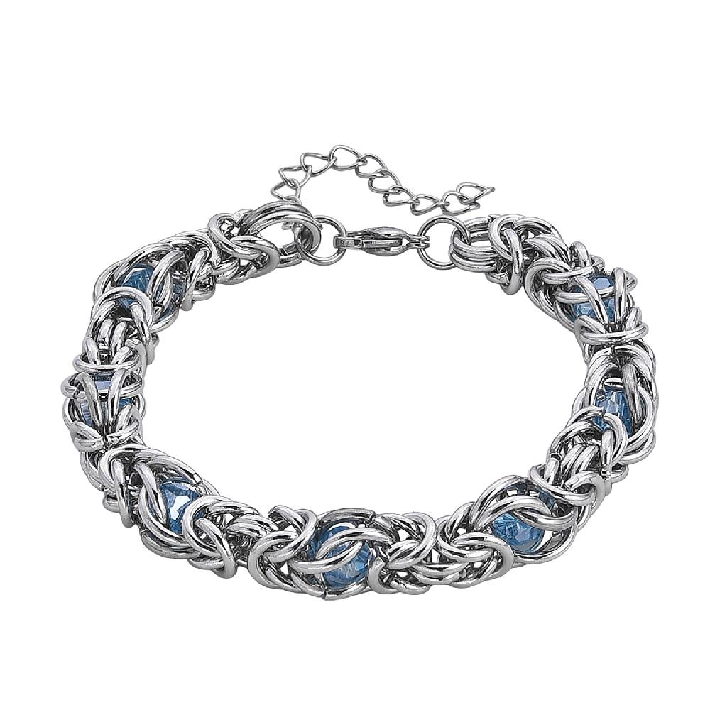shop lc Blue Magic Color Glass Interlock Weave Chain Bracelet in Stainless Steel (8-10In)