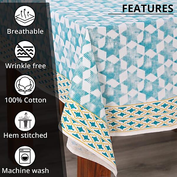 Shop Lc Blue Mustard Screen Printed Cotton Sheeting Table Cover