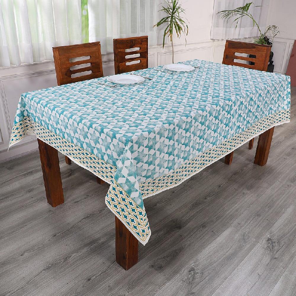 shop lc Blue Mustard Screen Printed Cotton Sheeting Table Cover