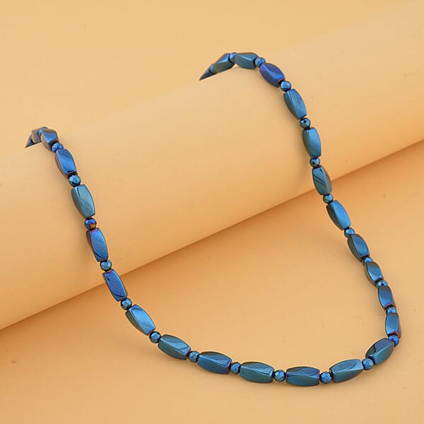 Shop Lc Blue Plated Hematite 221.00 Ctw Beaded Necklace With Magnetic Clasp In Silvertone 20 Inches