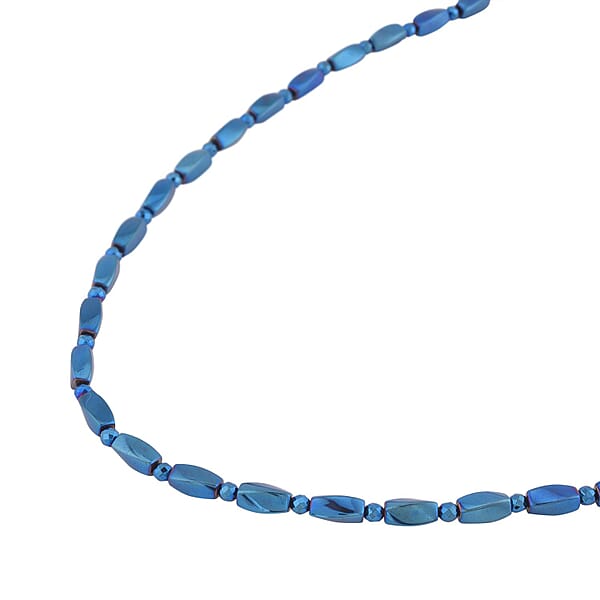 Shop Lc Blue Plated Hematite 221.00 Ctw Beaded Necklace With Magnetic Clasp In Silvertone 20 Inches
