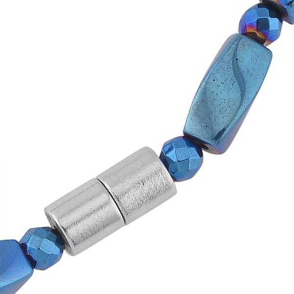 Shop Lc Blue Plated Hematite 221.00 Ctw Beaded Necklace With Magnetic Clasp In Silvertone 20 Inches