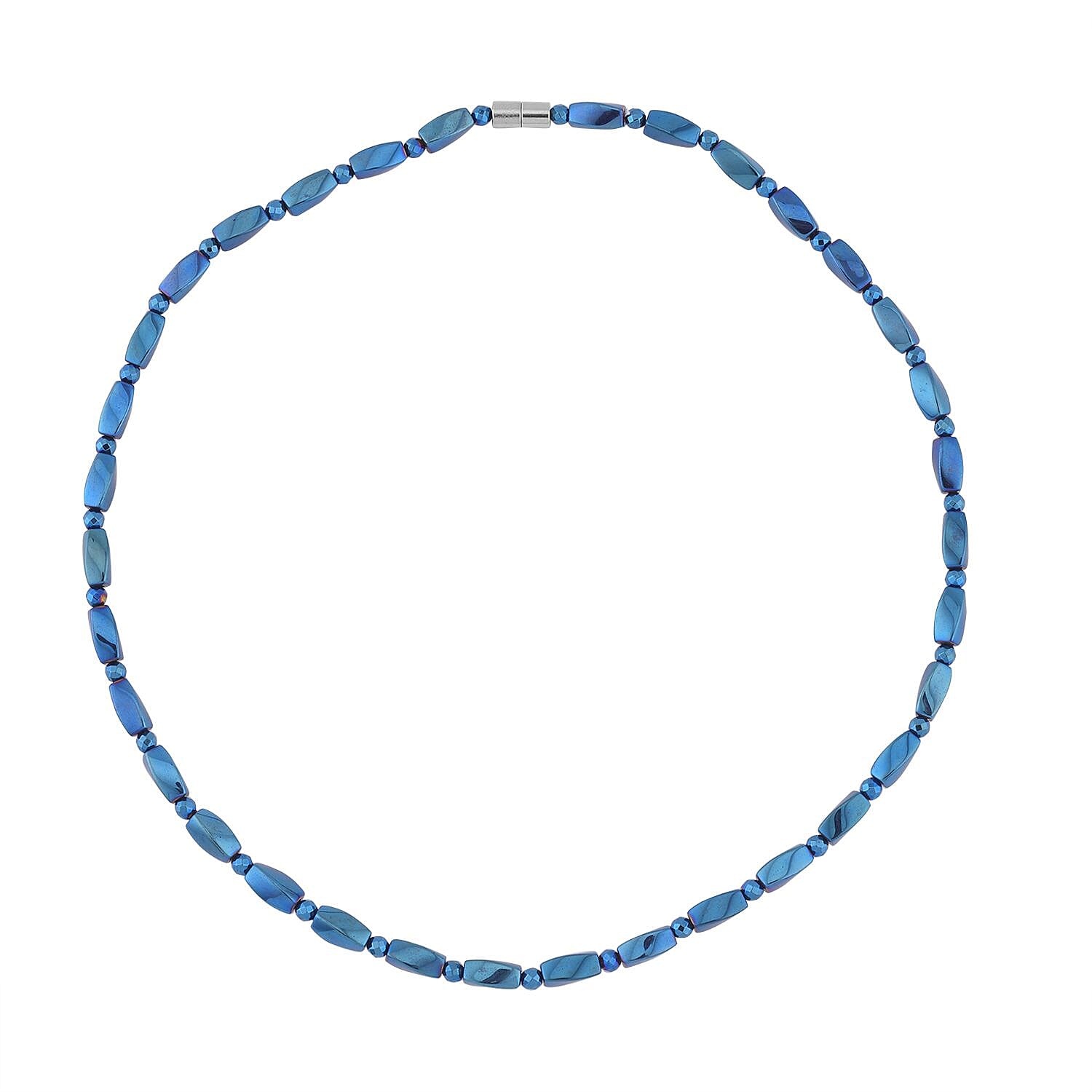 shop lc Blue Plated Hematite 221.00 ctw Beaded Necklace with Magnetic Clasp in Silvertone 20 Inches