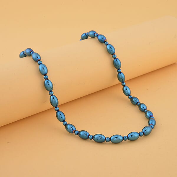 Shop Lc Blue Plated Hematite 326.50 Ctw Beaded Necklace With Magnetic Clasp In Silvertone 20 Inches