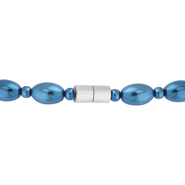 Shop Lc Blue Plated Hematite 326.50 Ctw Beaded Necklace With Magnetic Clasp In Silvertone 20 Inches