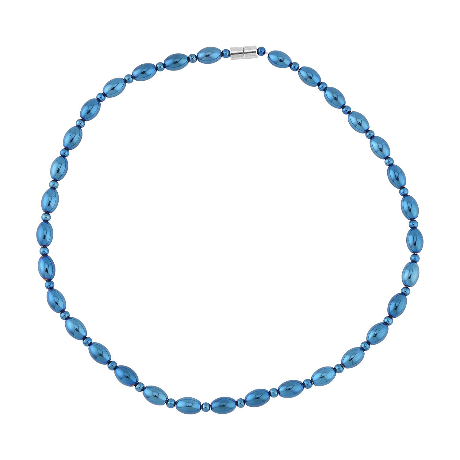shop lc Blue Plated Hematite 326.50 ctw Beaded Necklace with Magnetic Clasp in Silvertone 20 Inches