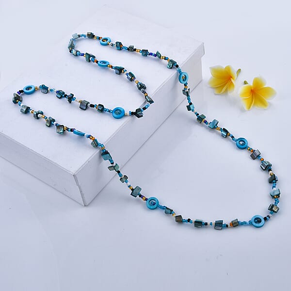 Shop Lc Blue Resin Multi Color Seed Beaded Endless Necklace 40 Inches