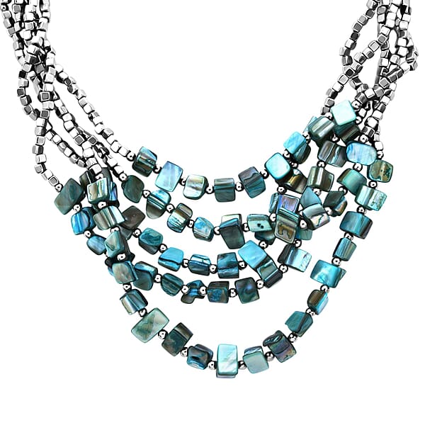 Shop Lc Blue Seed Bead Earrings And Wrap Bracelet And Multi Strand Necklace In Stainless Steel 22 Inches