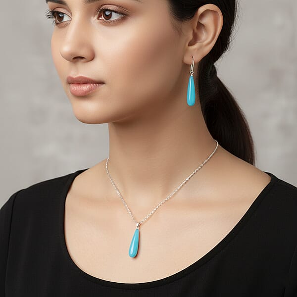 Shop Lc Blue Shell Pearl Drop Pendant Necklace 20 Inches And Earrings In Stainless Steel