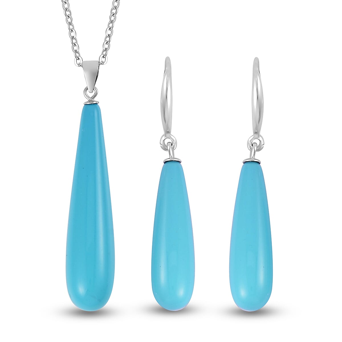 shop lc Blue Shell Pearl Drop Pendant Necklace 20 Inches and Earrings in Stainless Steel
