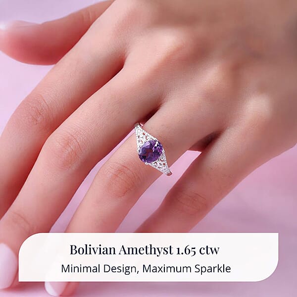 Shop Lc Bolivian Amethyst 1.65 Ctw Solitaire Ring In Sterling Silver